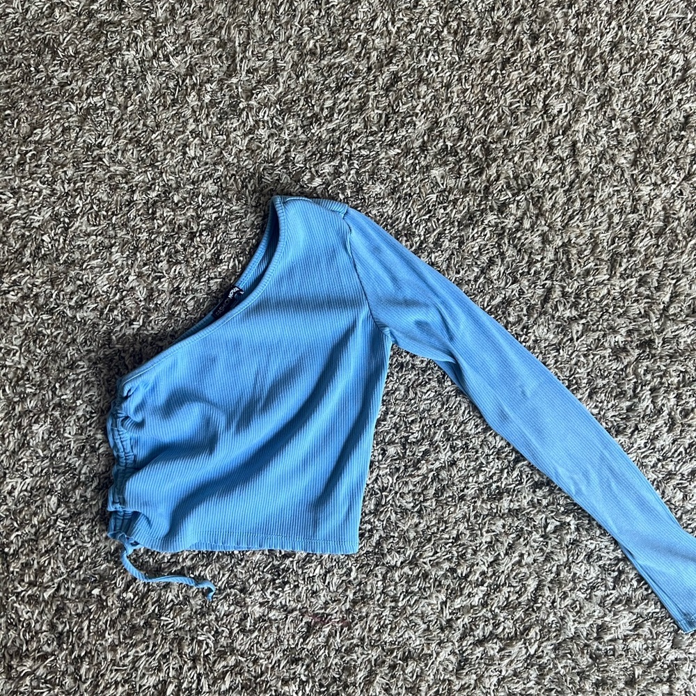Fashion Nova, size medium, blue off the shoulder top. Fairly thick material